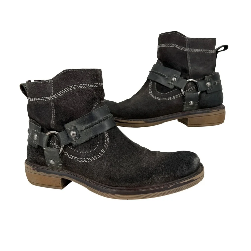 ROAN Humboldt II Harness Ankle Boots Mens 8 Brown Suede Distressed Biker Zipper